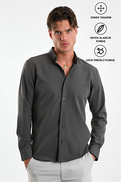 Redline Ανδρικό πουκάμισο Flex Slim Fit Soft Easy Ironing που αναπνέει