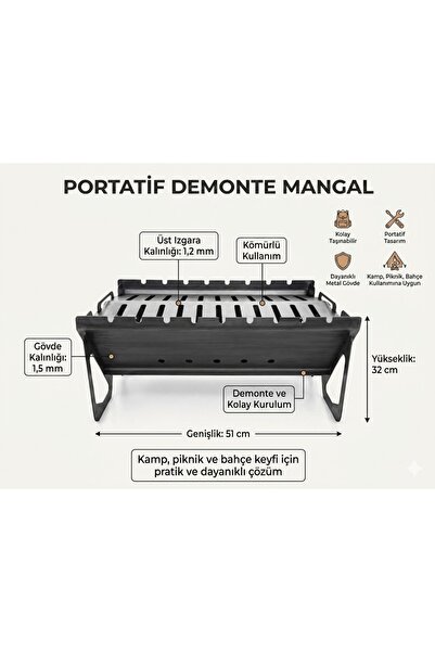 gucmetal Demonte Mangal Paslanmaz katlanabilir Kamp Mangalı