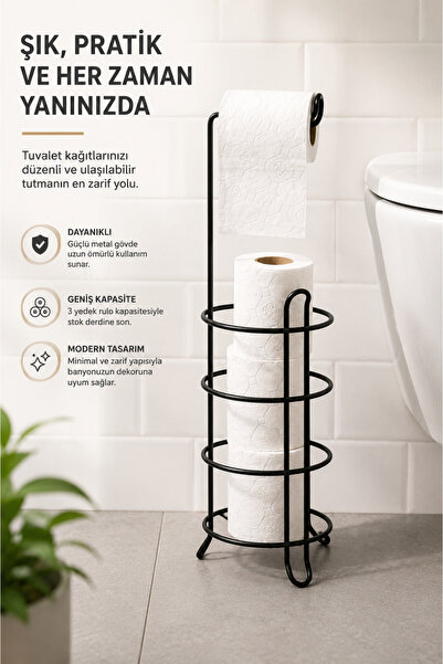 SUNTEL BANYO MUTFAK AKSESUARLARI Yedekli WC Kağıtlık - Siyah Tuvalet Kağıdı S...