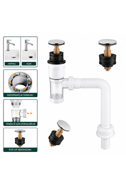 shop Lüks Pop-up Lavabo Eviye Gider Sifonu Basmalı Taslı Körüklüdür