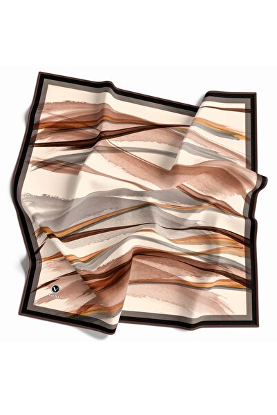 VİOLLA Twill Fırça Desenli Sütlükahve - Gri Renkli 90x90 Eşarp (İpek İçermez)...