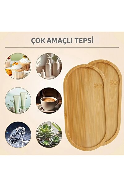 Go İthalat Ahşap Bambu Oval Servis Sunum Tepsisi Kahve Yanı Mini Sunum Tahtas...
