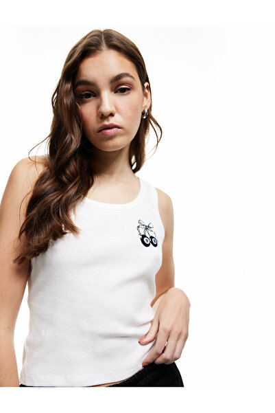 Koton Cotton U-Neck Cherry Embroidery Camisole Sleeveless Blouse