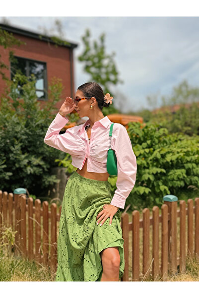 NK Gathered Detailed Crop Shirt Pink