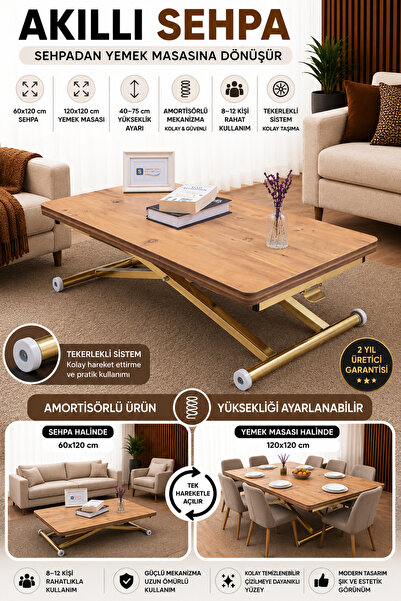 SEHPAM AKILLI Akıllı Sehpa Home Üst Tabla Mdf Alt Mekanizma Gold Kaplama