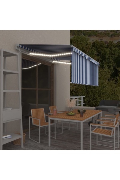 Concept Copertină automată cu stor&LED&senzor vânt albastru&alb 3x2,5 m