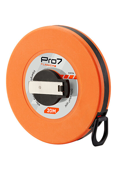 Lawazim Pro7 Fiberglass Measuring Tape 20m - Manual Reel Survey Tape with Rin...