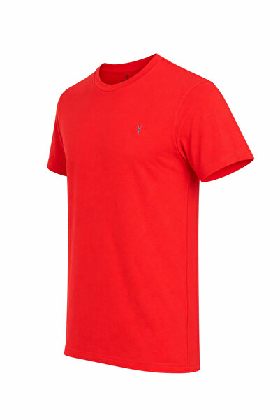 COMBİNE MİCHAİL Erkek Kırmızı %100 Pamuk Slim Fit Bisiklet Yaka Kısa Kollu Ti...