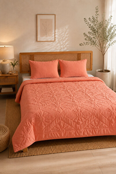 UYKUPEREST Liora Salmon Quilted Bedspread Set King Size 220X235