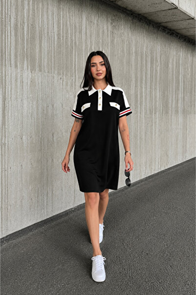 Velista Rochie de damă din țesătură modală, cu mânecă scurtă, guler polo, tex...