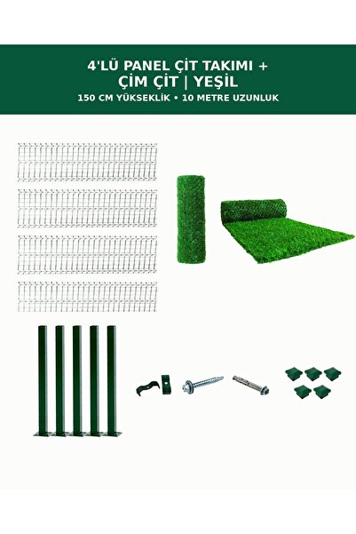 DİĞER1111 4'lü Panel Çit Takım 150cm Yükseklik 10 Metre Uzunluk + Çim Çit 150...