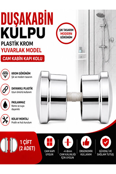 AYRINTISHOP Duşakabin Kulpları Plastik Krom Yuvarlak Modelleri Duşakabin Plas...