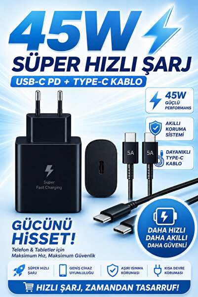 Exonix 45W (Watt) Samsung Uyumlu Süper Hızlı Şarj Uyumlu Başlık | Type-C To T...