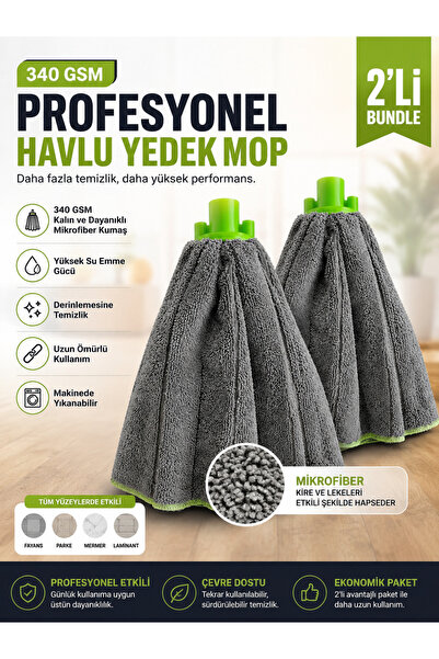Cleanshe Profesyonel Yedek Havlu Mop | Ekstra Kalın | Ultra Emici | Elle Silm...