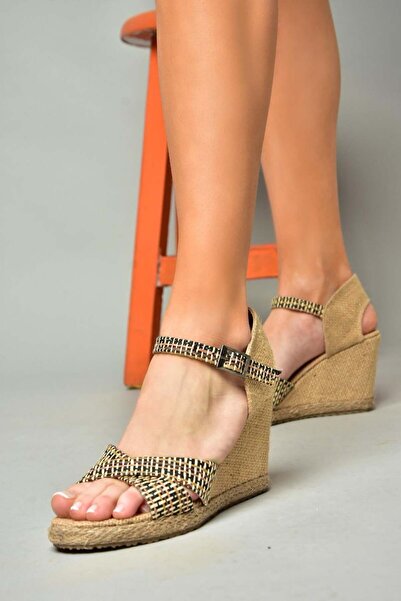 Fox Shoes S241414004 Siyah Kumaş Simli Dolgu Topuklu Kadın Ayakkabı