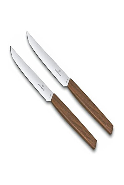 Victorinox Set de cuțite de friptură modern elvețian, din lemn de nuc, 2 bucăți.