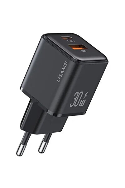 Usams US-CC189 1x USB, 1x USB Type-C 30W Черен