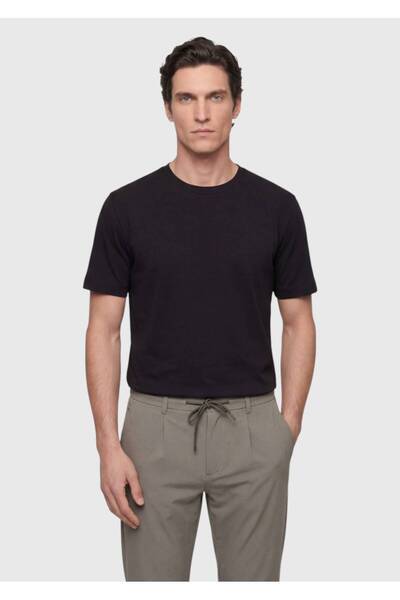 Ramsey Black Plain Silk Mixed T-Shirt
