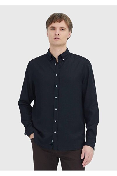 Ramsey Black Plain Long Woven Casual Shirt