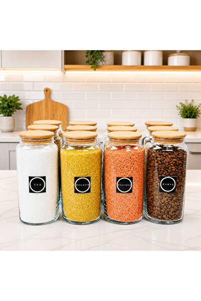 mafa home Set of 12 Wooden Vacuum Lids, Glass Storage Jars, Food Set, 1400 ml...