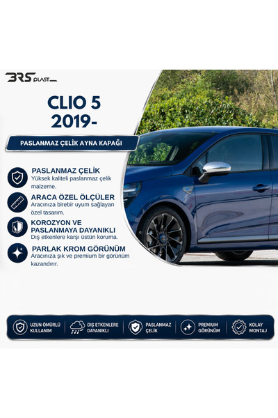BRSPLAST Renault Clio 5 Uyumlu 2019 Ve Üzeri Krom Ayna Kapağı 2 Parça Paslanm...