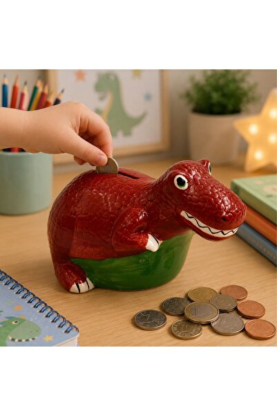 Deluxebase Pușculiță ceramică, Deluxebase, model T-Rex cireșiu