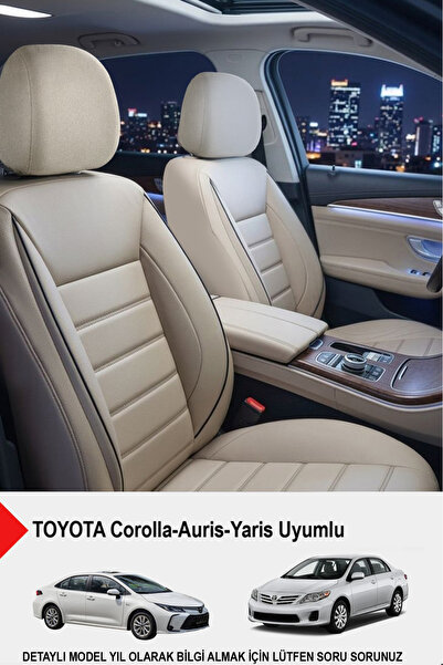 GM-DESIGN Jet Bej Deri Oto Koltuk Kılıfı-(TOYOTA Corolla-Auris-Yaris İle Uyumlu)