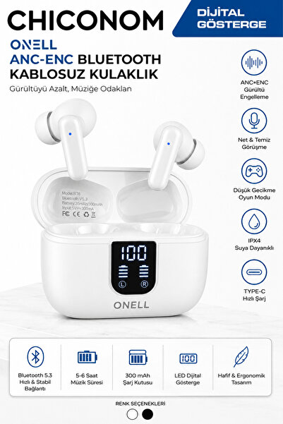 chiconom Onell ANC-ENC Bluetooth Kulaklık TWS Kablosuz Kulak İçi Kulaklık LED...