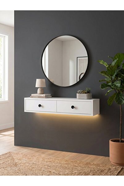 dorpek Modern Duvara Monte 2 Kapaklı Ledli Beyaz Dresuar, Antre Salon Mobilya...