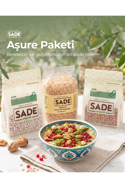 Sade Organik Kuru Fasulye, Nohut ve Aşurelik Buğday 3x500 g.