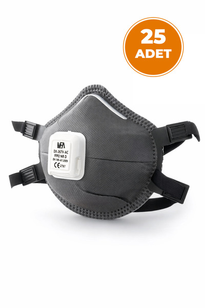 MFA 25 ADET FFP2 Aktif Karbon Ventilli Maske Toz Partikül Koruyucu Profesyone...