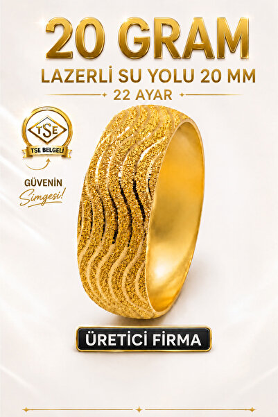 Aks Gold 22 Ayar TSE Belgeli (20 GRAM) Lazerli Su Yolu Mega Altın Bilezik 20 ...
