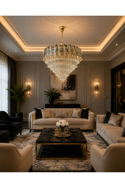 Led YENİ 50 CM KRİSTAL LÜX SALON AVİZE İTHAL KASA GOLD