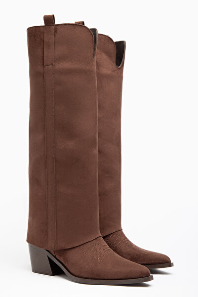 DENORA Brown Matte Suede Trousers Flat Western Cowboy Boots