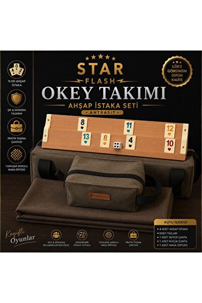 Mady Aksesuar Okey Game Set Brown, Game Table Cover, Wooden Okey Set 3-Piece Set