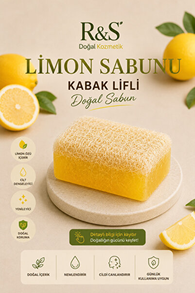 R&S Doğal Kozmetik Kabak Lifli Limonlu Sabun - El Yapımı Peeling Etkili Cilt ...