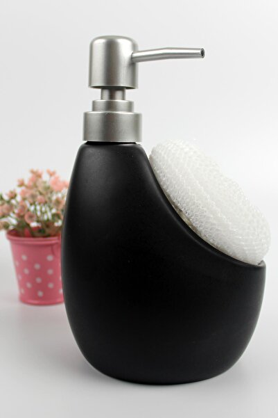 ALBETTO Stonware Sıvı Sabunluk Siyah Süngerlik Bölmeli 500ml