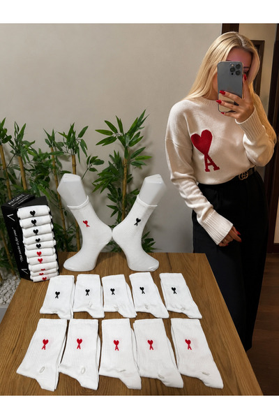 AyganStore 10 Çift Unisex A.M.Y Renkli Kaligrafi Desenli Spor Çorap Beyaz Kol...