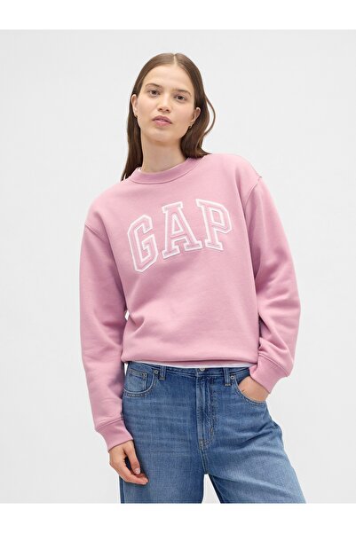 GAP Kadın Açık Pembe Logo Bisiklet Yaka Fleece Sweatshirt