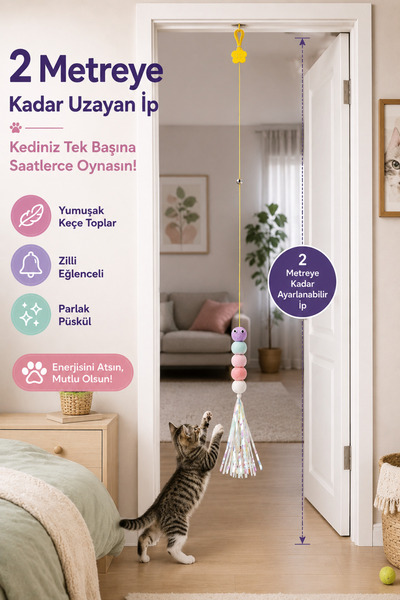 Omuta Kedi Oyun Oltası Tavana Yapıştırmalı Kedi Oyun Topu İpli Zilli Oyuncak ...