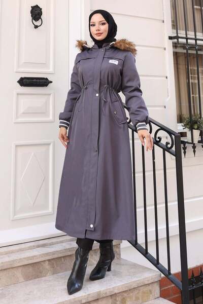 Missvalle Arma Detailed Hooded Coat Gray 19268