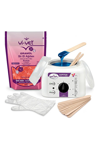 Vi-vet Depi Roll Ağda Makinesi+vivet Granül Ağda Pudralı 1000 Gr+Spatula+Eldiven