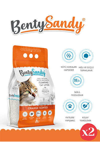 BentySandy Portakal Kokulu Topaklanan Ince Taneli Kedi Kumu 5lx2