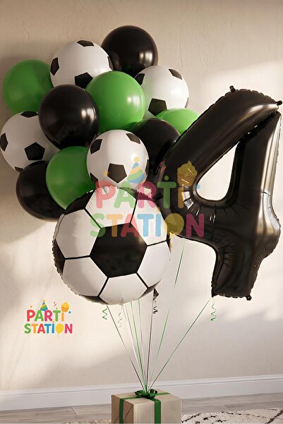 Parti Station Futbol Topu Maç 4 Yaş Balon Set Futbol Topu Maç Konsept Doğum G...