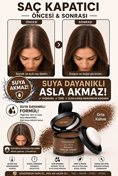 Veltrex Unisex Orta Kahve beyaz saç kapatıcı Yeni Nesil Saç Dolgunlaştırıcı O...