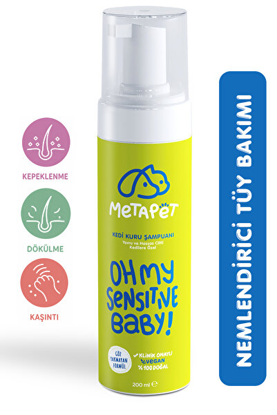 Metapet Hassas Ciltli Kediler Için Kuru Şampuan, Doğal Tüy Bakım Ürünü, Durul...