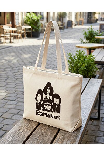 buzagi tasarım ürünleri Ramones Zippered Lined Gusseted Canvas Bag 35 X 40 cm