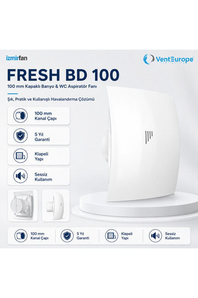 Venteurope Fresh BD 100 Kapaklı Banyo WC Aspiratör Fanı 10 cm Sessiz Havaland...