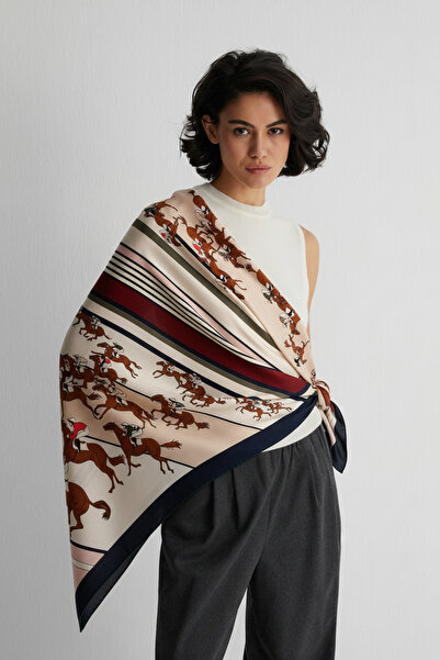 Silk and Cashmere Bordo Linda Desenli Saf Kaşmir Kare Eşarp 140x140 cm