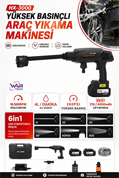 Wair Teknoloji Profesyonel Yüksek Basınçlı Araç Yıkama Makinesi 290 PSI 18.50...